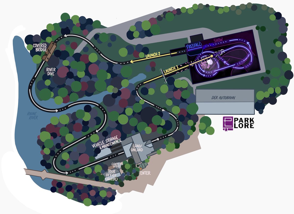 ThemeParkLore's tweet photo. Once the Big Bad Wolf was felled, a "spiritual sequel" arose in its place. VERBOLTEN is a multi-launch family coaster filled with surprises, and literally recreates Big Bad Wolf's finale! 

Compare their layouts with a slider at https://t.co/HKcaoJNdHh #ParkLoreArt #LayoutTuesday https://t.co/dDTYWkaqRt