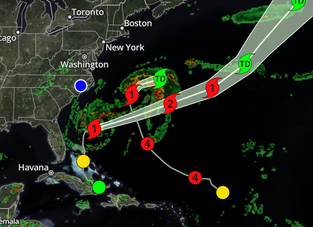Dual hurricanes off the North Carolina coast