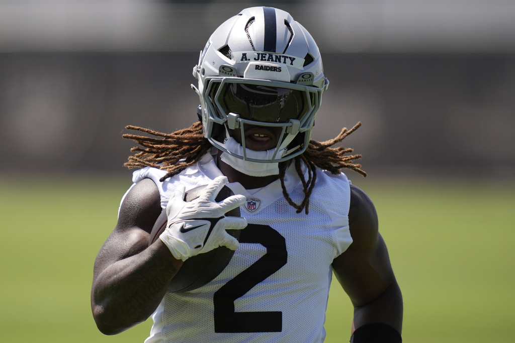 PFHOFAmbassador's tweet photo. ASHTON JEANTY, @Raiders RB - In Week 4 became only the 3rd Rookie in 106 years to score 3 TDs in a regular season game against the Bears - joining R. Moss and A. Peterson (Per NFL) #Raiders #RaiderNation #RaidersBears #NFL #NFLWeek4 #NFLTwitter #nflkickoff #NFLPicks #NFL2025