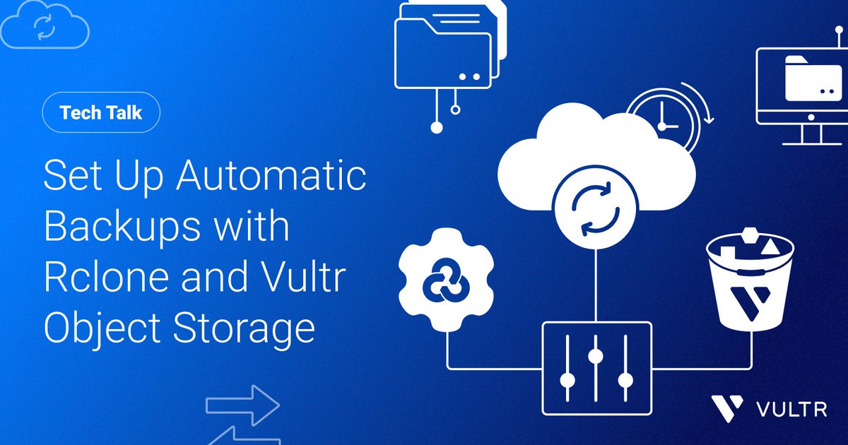 Vultr's tweet photo. 🤔 Struggling to set up reliable automated workload backups?

In this Tech Talk, see how to streamline backup and restore workflows using Rclone with Vultr Object Storage. Configure Rclone, run manual backups, automate them with Cron jobs, and verify sync: https://t.co/8yZGiL0r8X https://t.co/YeLsNDRrTW