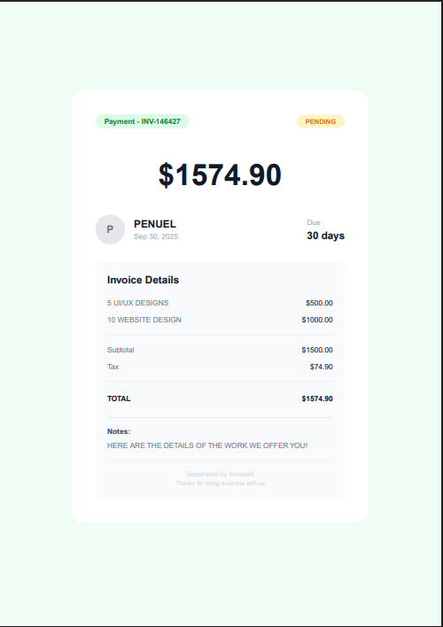penuel_dem's tweet photo. here is what invoice-it generated for me as invoice pdf.
still updating some things there,
will implement the payment details, missed that.
#invoiceit your invoicing app. https://t.co/YN2IGIjbla