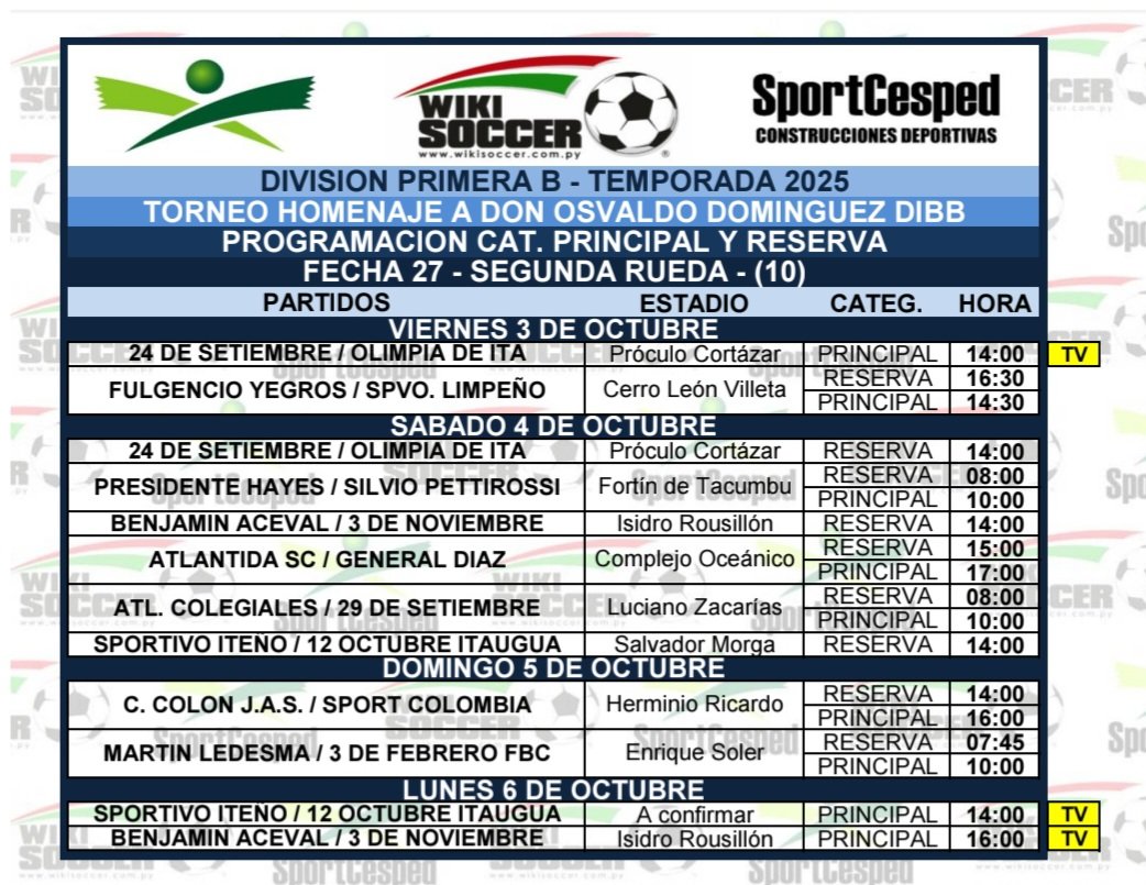 ⚽ PRIMERA B ⚽
🔥 FECHA 27 Y PENDIENTES 🔥
⚠️ PROGRAMACION ⚠️