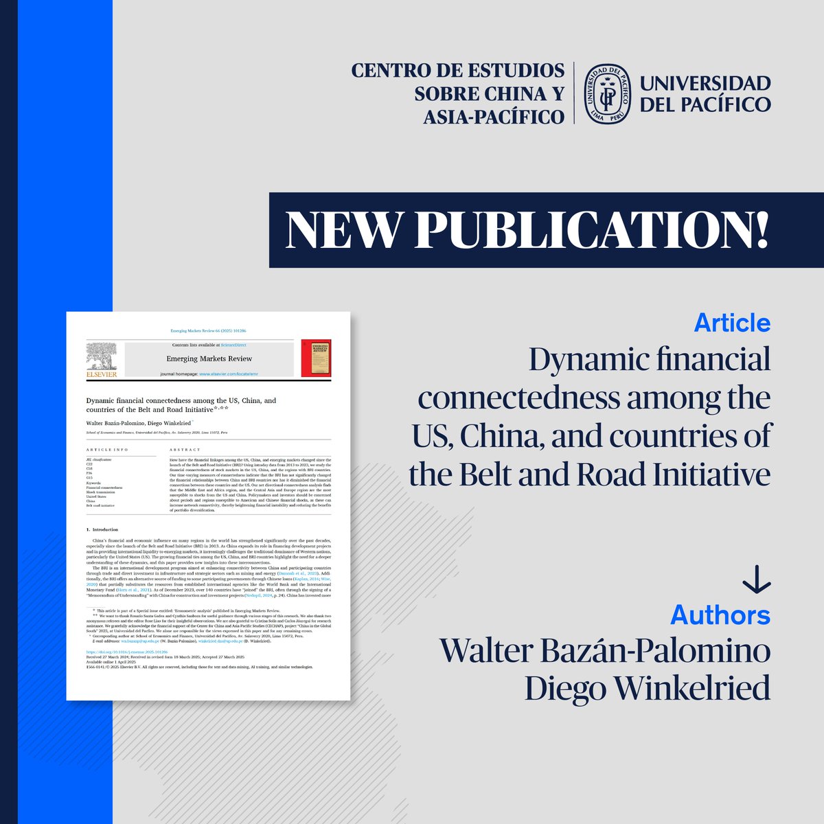 Cechap_Up's tweet image. 📢 New publication from CECHAP’s affiliates Walter Bazán-Palomino & Diego Winkelried: “Dynamic Financial Connectedness among the US, China, and Countries of the Belt and Road Initiative”.
🌐Read here: bit.ly/4mOjRzP
#CECHAPResearch