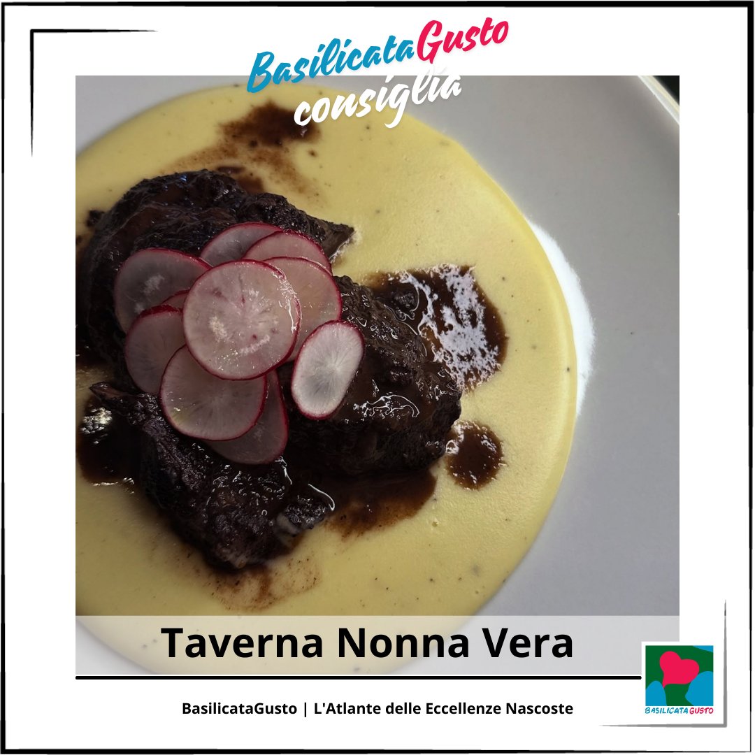#BasilicataGustoConsiglia Taverna Nonna Vera, qui la cucina è una vera dichiarazione d’amore per il territorio.
Un esempio? Guancia di manzo all’Aglianico del Vulture con purè di patate e ravanelli.
#BasilicataGusto #lAtlanteDelleEccellenzeNascoste