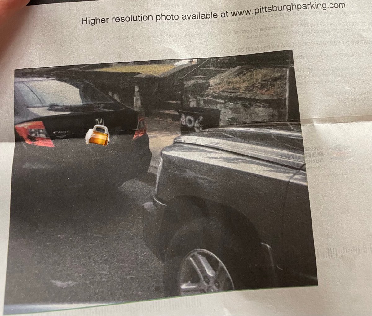 FayeKinnit6741's tweet photo. Got this in the mail today. Not sure why I’m getting sent pictures of my car, and even more concerning, how they know that this is my car. Let me know if you know what’s going on or who did this #pittsburghparking #cathedraloflearning https://t.co/ekNTSb6kpC