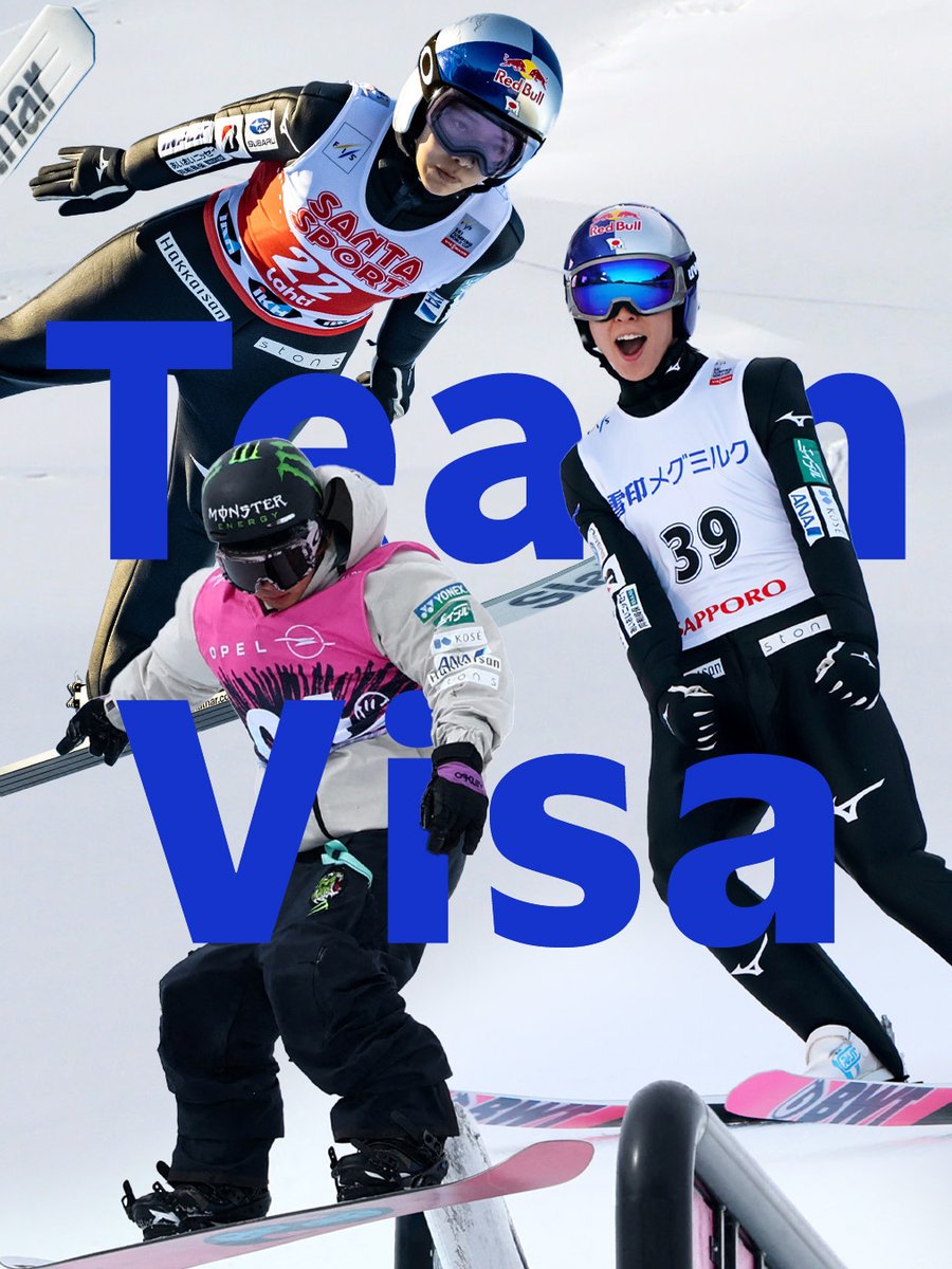 VisaJP's tweet photo. Welcome to Team Visa!
新生Team Visaのメンバーをお披露目🎉

#TeamVisa #高梨沙羅 #小林陵侑 #長谷川帝勝 https://t.co/bSZgxw7DDA