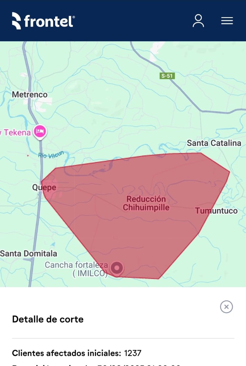 Empresa Frontel informa.
Estimados, para su información, tenemos la red de #Quepe y sectores cercanos sin suministro eléctrico por choque a poste