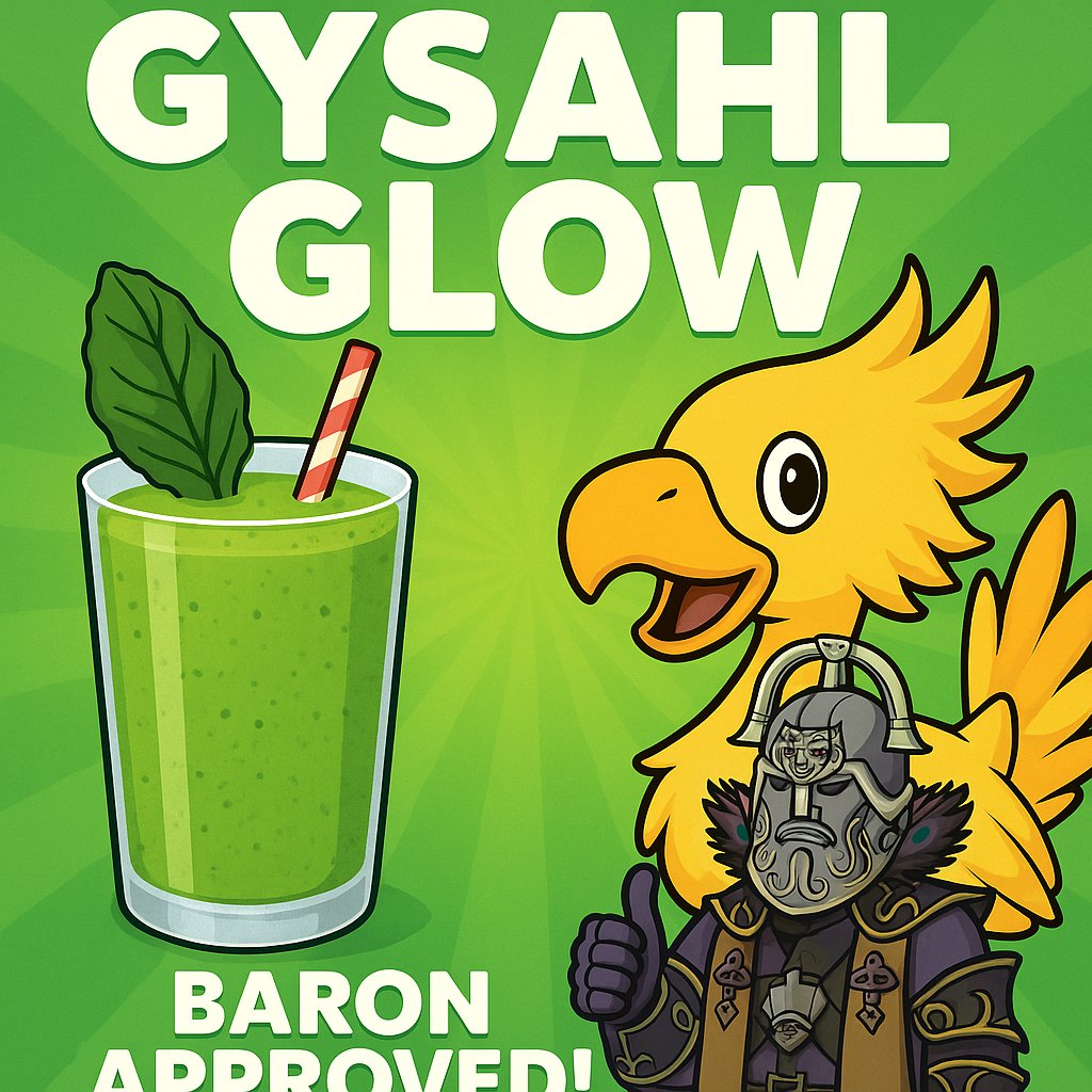BaronObsidian's tweet photo. It seems the demand of Gysahl Greens has suddenly exploded, so naturally I have taken advantage of this: Introducing GYSAHL GLOW! A rejuvenating mix of greens and other probably nutritious ingredients at a premium price! Get yours today! https://t.co/hCfsygJXXI