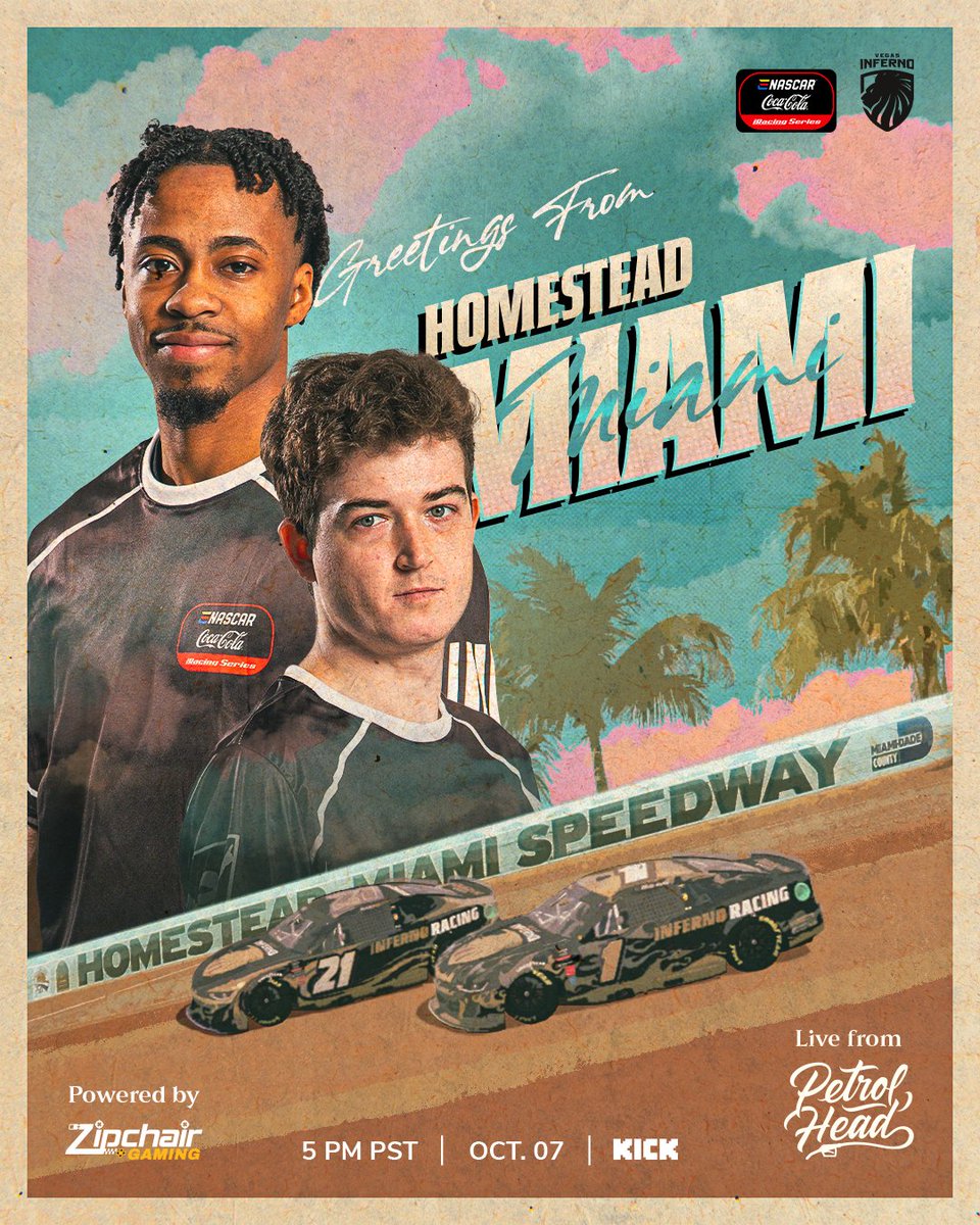 The Final Race.🌴

It's the <a href="/ENASCARGG/">NASCAR Gaming and Esports</a> Championship! Join <a href="/MalikRayTTV/">MFR</a> &amp; <a href="/MGuest33/">Michael Guest</a> as they race at Homestead Miami!!

🗓️Oct. 7th | 5:00pm pst
🟢Live on <a href="/KickStreaming/">KICK</a> 
📍4731 W Spring Mountain Rd # C, Las Vegas, NV 89102
Powered by: <a href="/ZipchairGaming/">Zipchair Gaming</a>