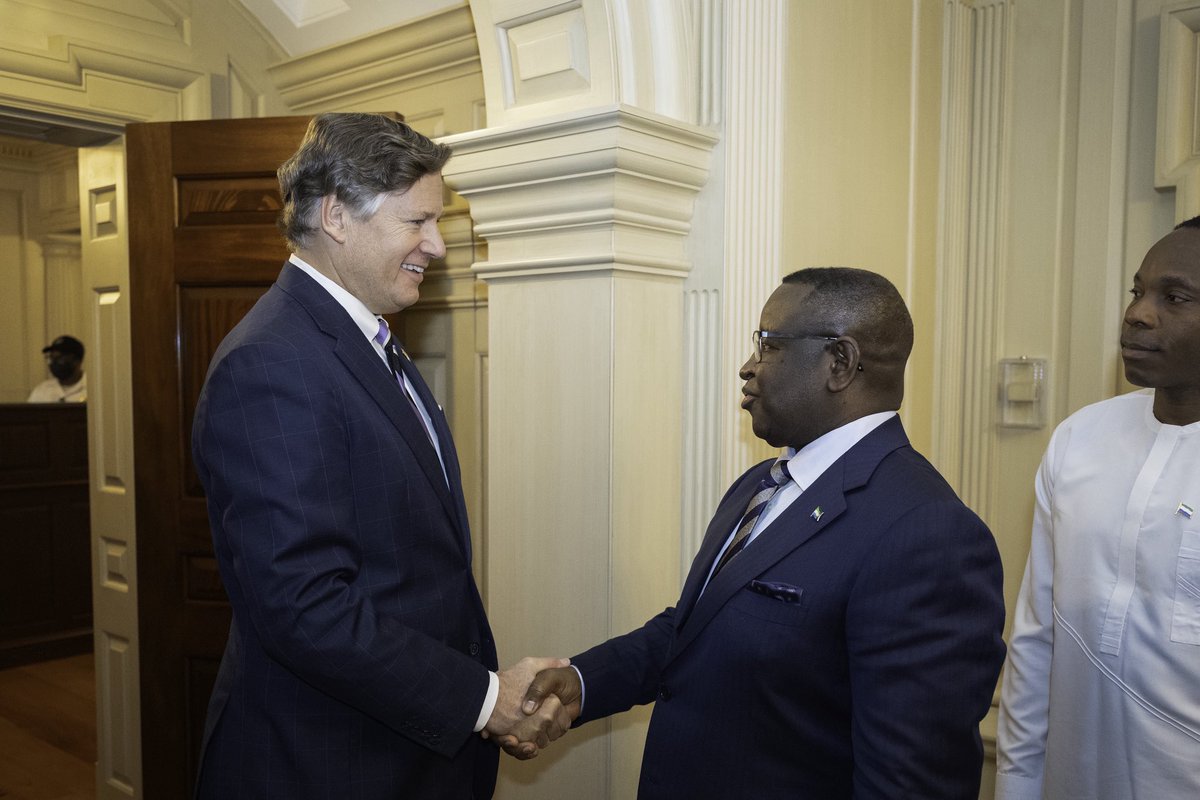 Pleased to meet Sierra Leonean President <a href="/julius_maadabio/">Julius Maada Bio</a> to celebrate recent commercial deals between our countries, congratulate him on his appointment as Chairman of <a href="/ecowas_cedeao/">Ecowas - Cedeao</a>, and discuss joint efforts to cooperate on security and border integrity.