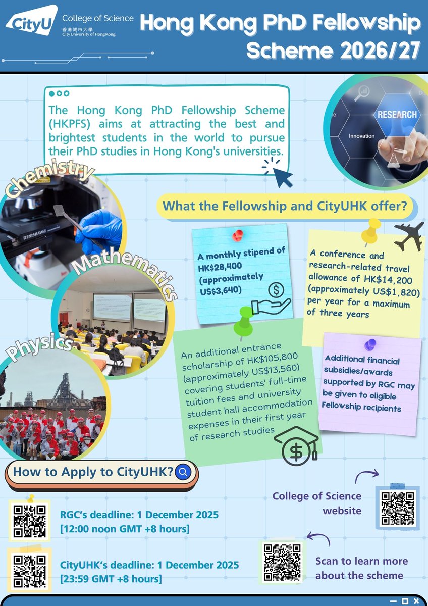 Interested in pursuing a PhD in Hong Kong? Apply for the HKPFS!
cityu.edu.hk/pg/hong-kong-p…