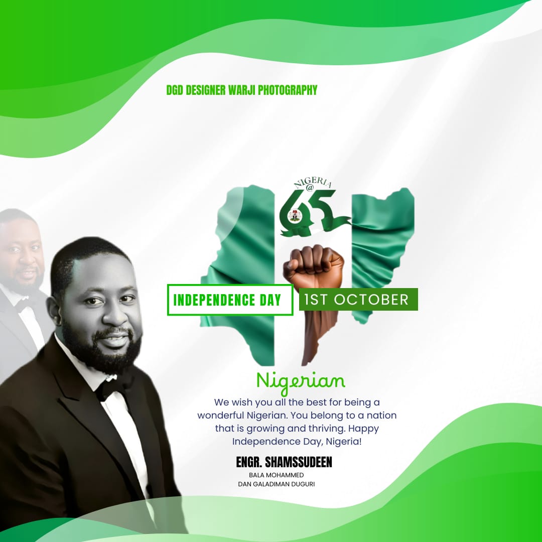 Happy Independence Day, Nigeria! 🇳🇬
I celebrate with the great people of Bauchi South, Bauchi State, and all Nigerians as we honor our unity, strength &amp; resilience.
May peace, progress &amp; prosperity continue to shine on our nation.
— <a href="/shamsudeen_bala/">Shamsu Bala</a>