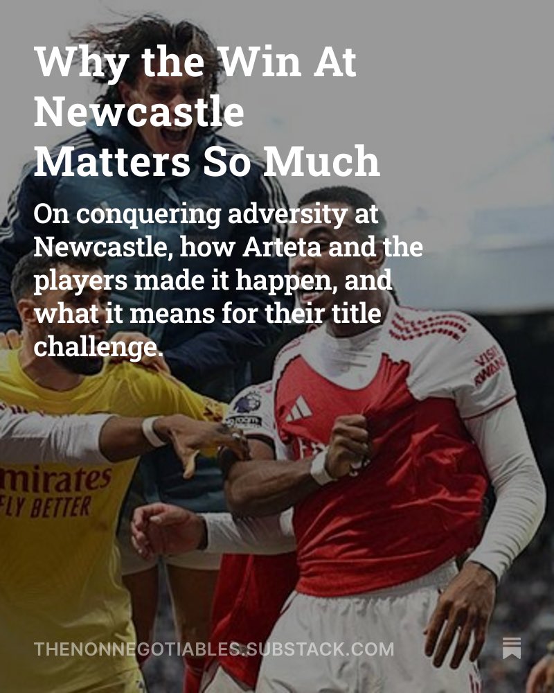 Shamsdale's tweet photo. Ahead of the CL clash with Olympiacos, I offer a final reflection on Arsenal’s victory at Newcastle — a match I didn’t think was must-win, but one that ultimately might prove to be a turning point in our season. Have a read, and subscribe if you enjoy 👇🏽

https://t.co/r1OLVrgXwp https://t.co/zw2hmGLUuc
