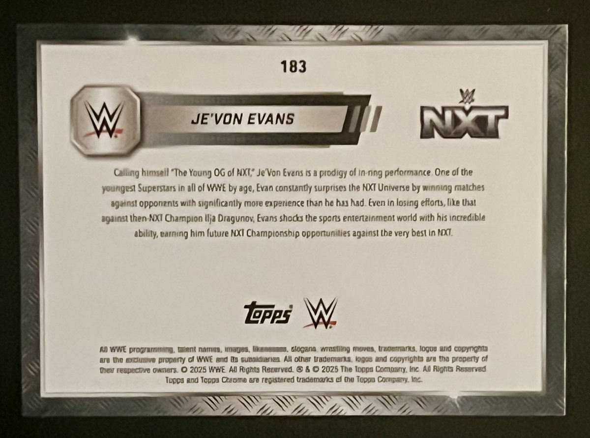 Joel Gertner (@studmuffinsays) on Twitter photo Tonight’s <a href="/StJude/">St. Jude</a> #Wrestling Flash Auction:
Lot #093025
2025 Topps Chrome #WWE
JE’VON EVANS card
Bid @ Facebook.com/MXWJoelGertner
#NXT #WWENXT #WrestlingCards <a href="/WWEJeVonEvans/">Je’Von Evans</a> @WrestlingCards Tonight’s <a href="/StJude/">St. Jude</a> #Wrestling Flash Auction:
Lot #093025
2025 Topps Chrome #WWE
JE’VON EVANS card
Bid @ Facebook.com/MXWJoelGertner
#NXT #WWENXT #WrestlingCards <a href="/WWEJeVonEvans/">Je’Von Evans</a> @WrestlingCards
