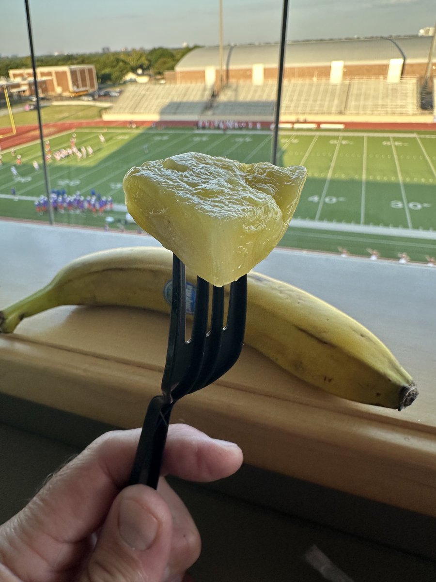 CoachEvansBSE's tweet photo. Coach enjoying after dinner healthy snack with pineapples and a banana while working at Eagle Mustang stadium and watching West play Lake Highlands.
#ktk21day https://t.co/AUGjv6RMB7