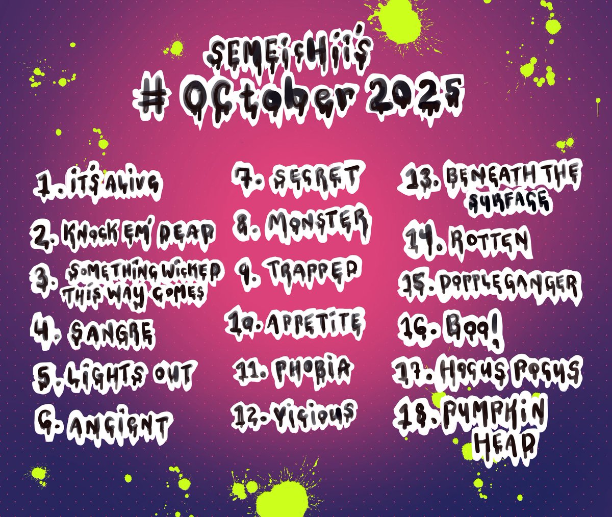 semeichii's tweet photo. Spooky season is among us! 🎃 #artchallenge #OCtober #OCtober2025 https://t.co/BT0nSO0sVq