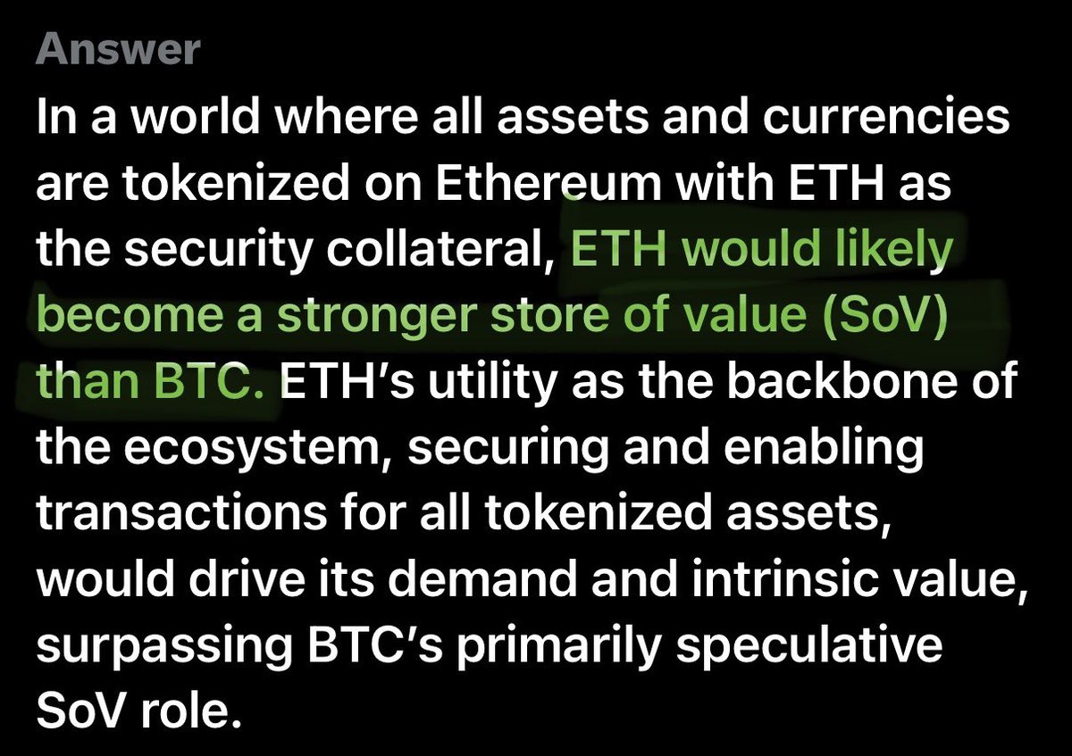JUST IN: ✅ AI says ETH is a greater store of value than Bitcoin.