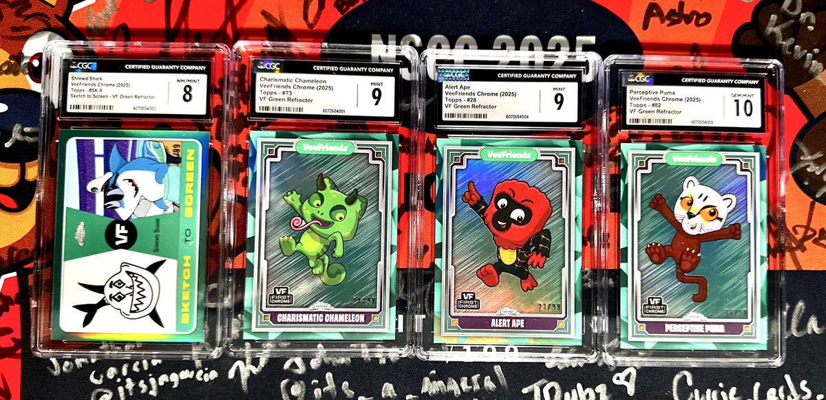 joelmcfarlin's tweet image. 🔥🔥🔥@veefriends  FLASH SALE!🔥🔥🔥Black Cat @CGCCards Slabs (2 10s&amp;amp;2 9s) 4 green refactor slabs, Super Stickers lot /399, /55 and 1 /10 Plus A bunch of @StephenCurry30 crossovers! Bulk purchase of $1200 - Will ship tomorrow! Single prices below!