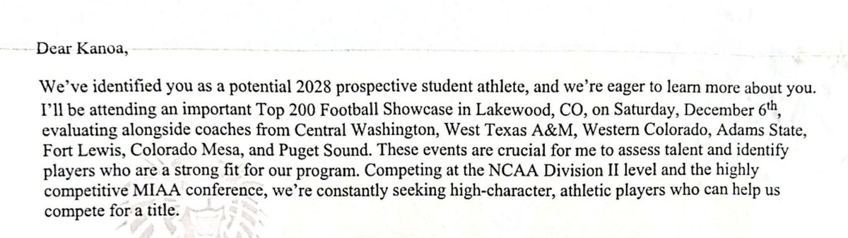 Kanoa_Gillespie's tweet image. Just got this in the mail. 🤙🏾 Humbled and excited to be personally invited to the #Top200FootballShowcase. Just getting started. I&apos;m grateful for the journey. Thank you Coach McCray @FHSUFootball #Alwaysimproving #ClassOf2028 #linemanlife  @coachjajczyk @MattT8Scouting…