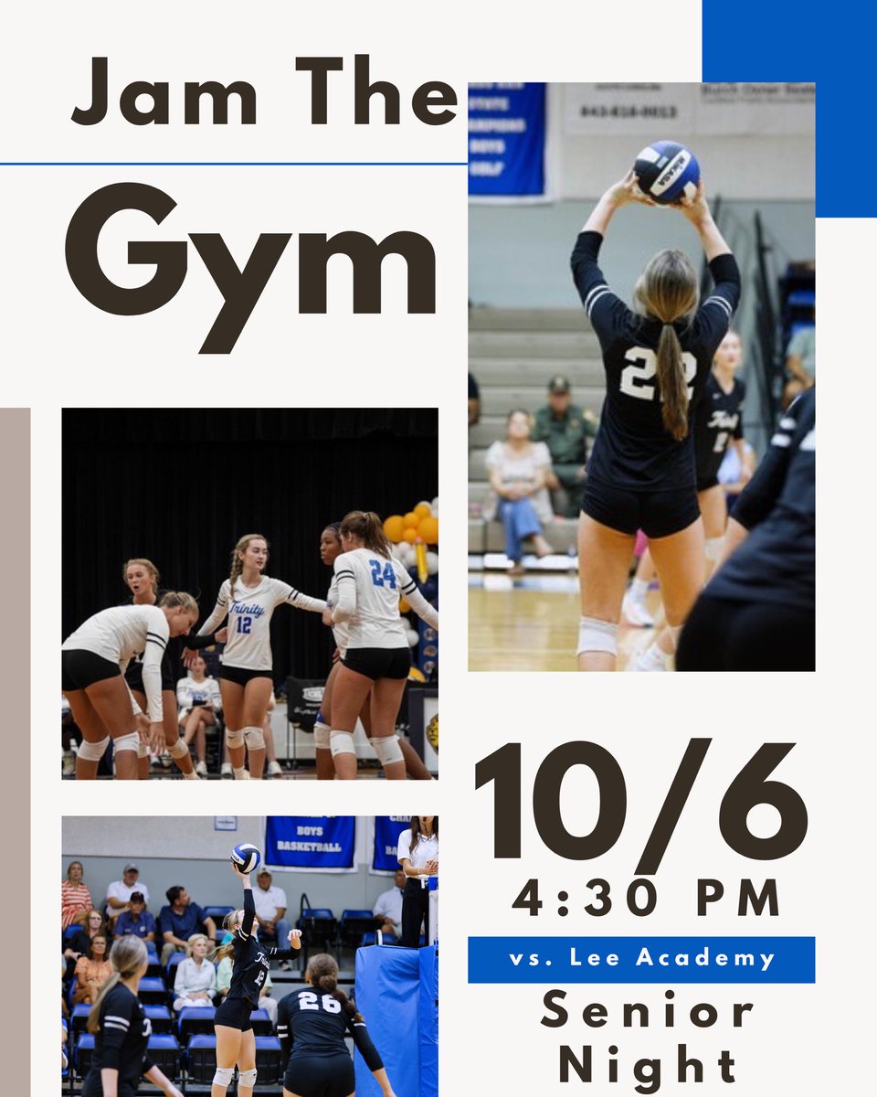 titans_tcs's tweet image. Join us next Monday at 4:30 PM to Jam the Gym for Volleyball Senior Night vs. Lee Academy! Wear your blue and white and be loud!