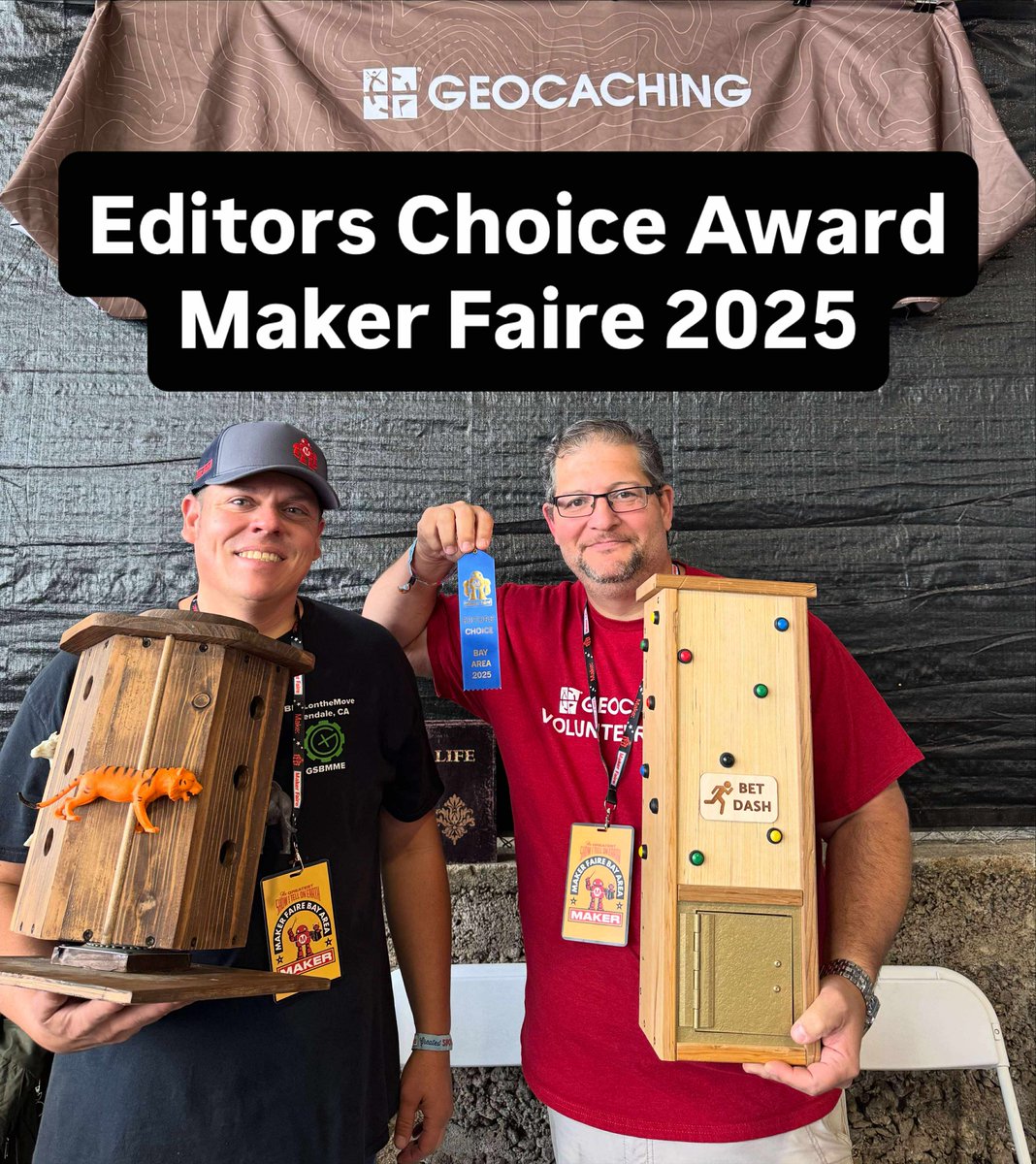 Geocachetalk's tweet photo. Congratulations to Bounce,bounce and Andrew (Bellonthemove) on winning the Editor’s Choice Award at Makers Faire 2025!

#geocaching #gadgettalk #gadgetcache https://t.co/abHzH8AlJf