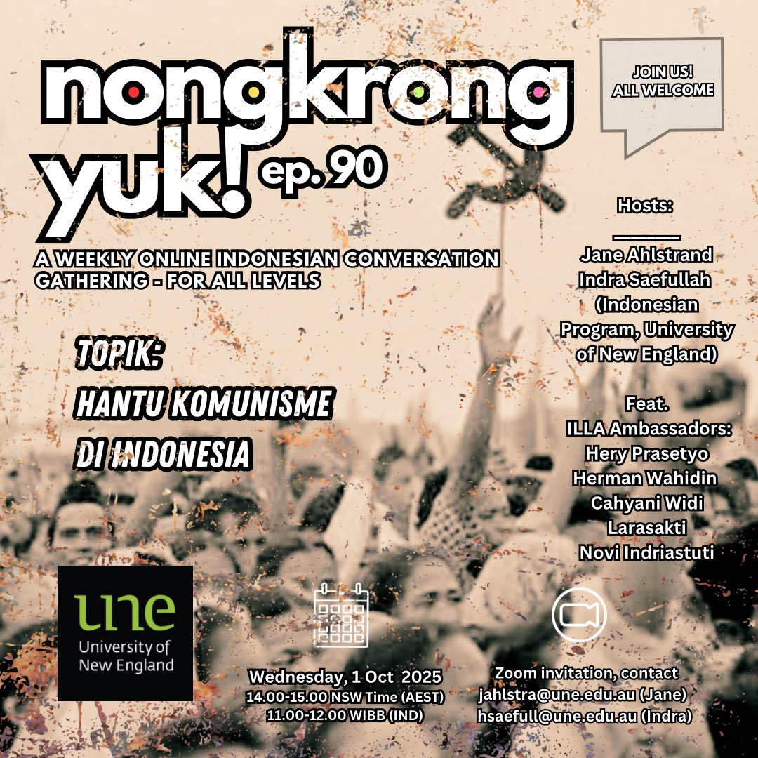 This is our last Indonesian conversation gathering for the trimester. Coinciding with the 60th anniversary of G30S, we’ll have a chat on why the ‘communist specter’ is still invoked by state &amp; non-state actors to justify the suppression of the Left in 🇮🇩.

Join the chat today!