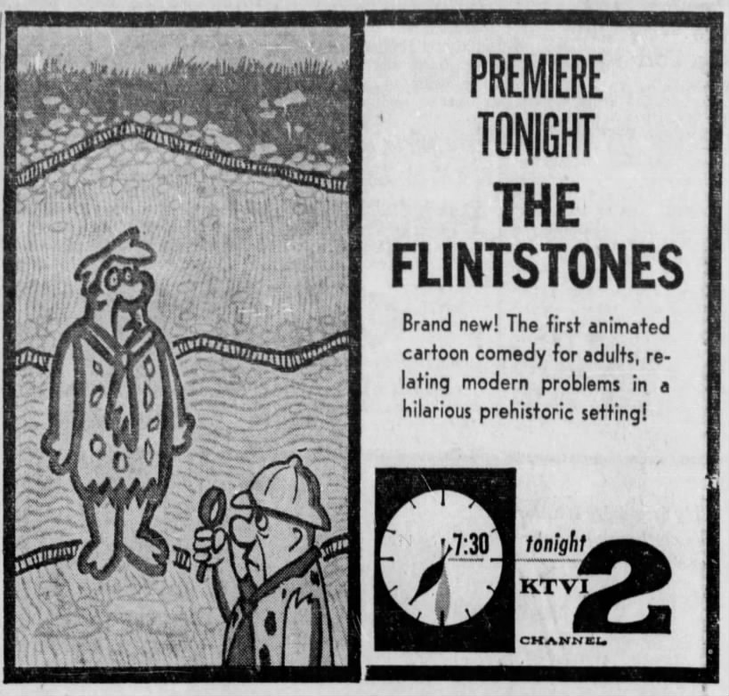 Celebrating the 65th anniversary of the premiere of "The Flintstones." The first animated series on primetime, as well as the first animated sitcom, it ran for 6 seasons on ABC.
