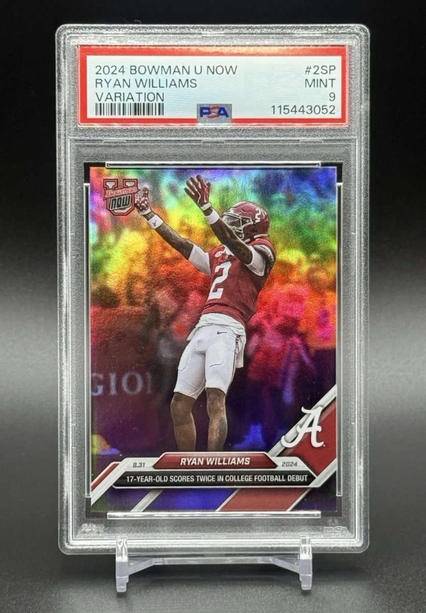 GetThatPie's tweet photo. Was only 17 years old when he started torching college defenses.
2024 Bowman U Now #2SP 
Ryan Williams 
Variation — PSA 9.
Step correct or keep scrolling.
https://t.co/acA9W7Yxgw 🔗
#ROLLTIDE 
#AlabamaFootball
#PSA #SportsCollectibles #SEC