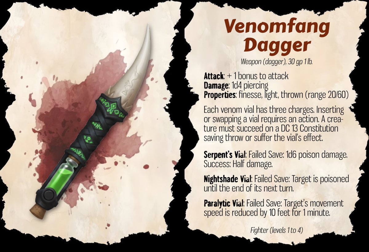 Made these magical items for a desert-themed Dungeons and Dragons campaign. Feel free to drop into your game! These items scale well with added utility welcome at any level. Let me know what you’d like to see more of!

#dnd #ttrpg #dnd5e #rpg #diy