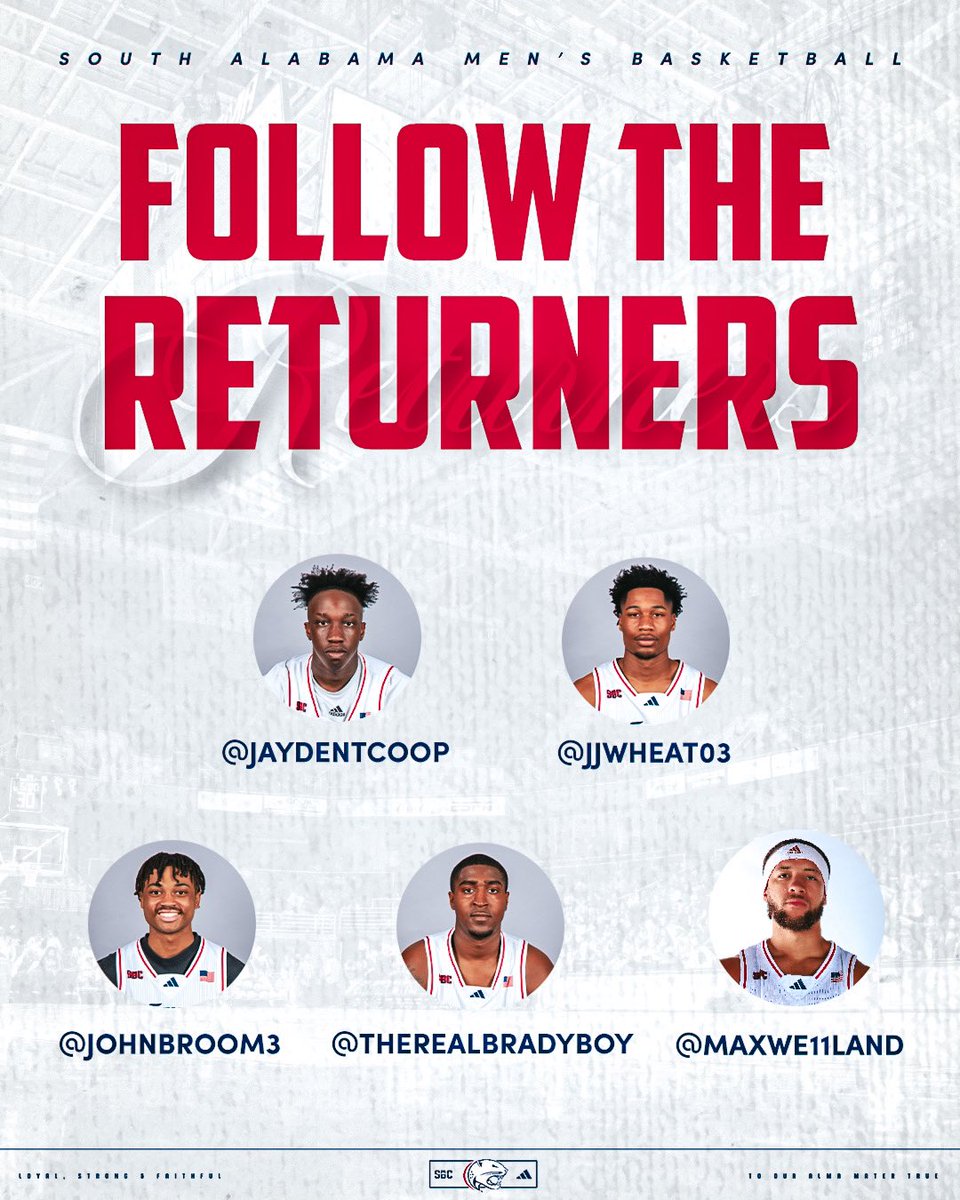 SouthAlabamaMBB's tweet image. Stop scrolling &amp;amp; follow the squad ⬇️👀

🔗: x.com/i/lists/181580…

#BurnTheBoats | #LSF