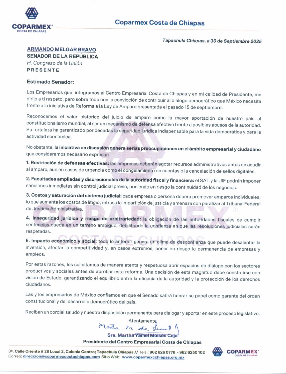 coparmexcostac's tweet photo. 🔵 Senador @LAMelgar

Desde Coparmex le exhortamos a revisar la reforma a la #LeyDeAmparo. No se debe quitar a la ciudadanía un mecanismo de defensa ante actos arbitrarios de las autoridades. https://t.co/hxknfE3068