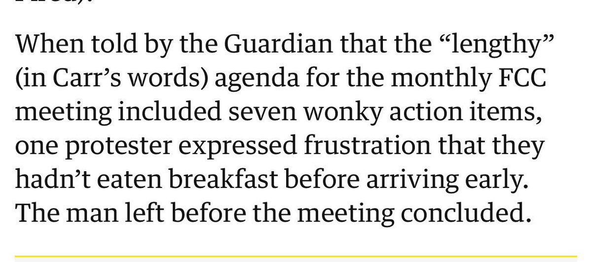 Protestors went to the FCC Open Meeting and were frustrated that the agenda was so long because they had skipped breakfast.