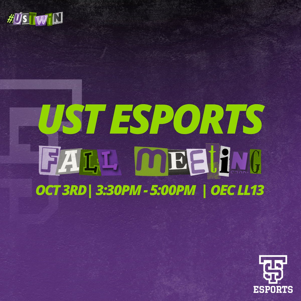 USTmn_esports's tweet photo. We will be having our first meeting of the fall semester this Friday. Pull up at OEC LL13 from 3:30pm to 5:00pm!
#USTWIN https://t.co/x6aurf5EDw