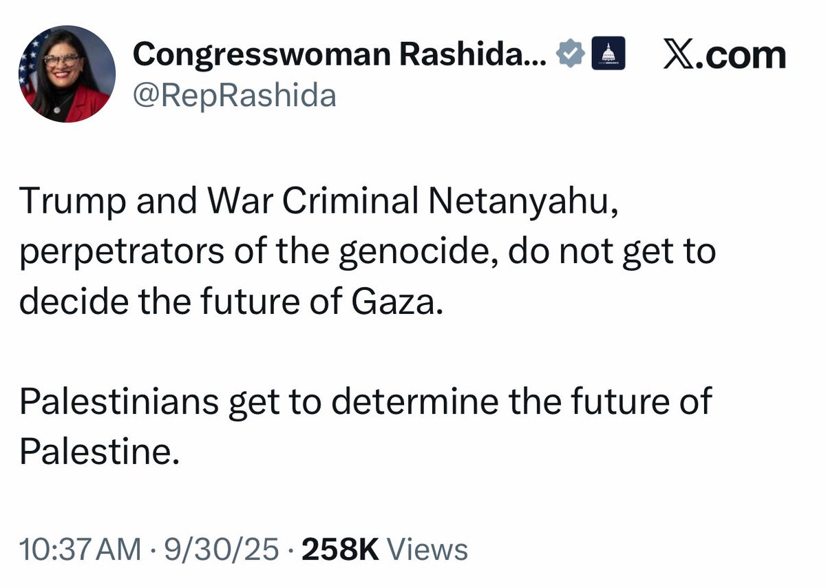 BREAKING: Rashida Tlaib wants the war in Gaza to continue, which according to her is also a genocide.

Guess Tlaib is now pro-genocide.