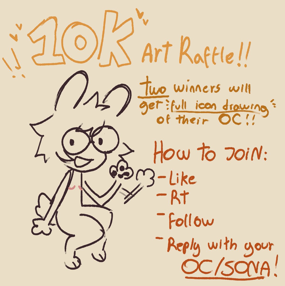 🐇✨💫10K ART RAFFLEEEEEEEE!!!!!✨

✨How to join:
- like and rt
- follow
- Reply with your oc/sona!!!

Ends at 10/20!