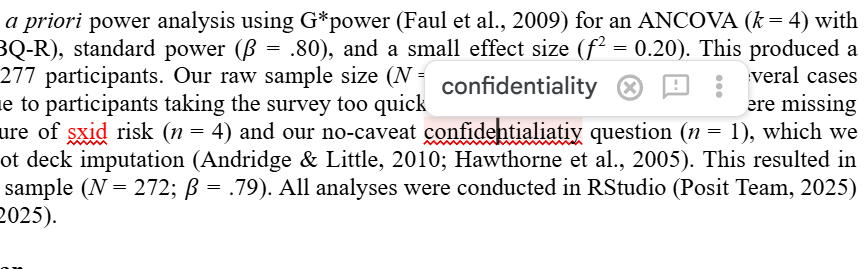 To all my suicide-research friends: apparently Google Docs will not perform spellcheck if the sentence includes the word suicide...

Guess I'm using acronyms here forward 🙃
