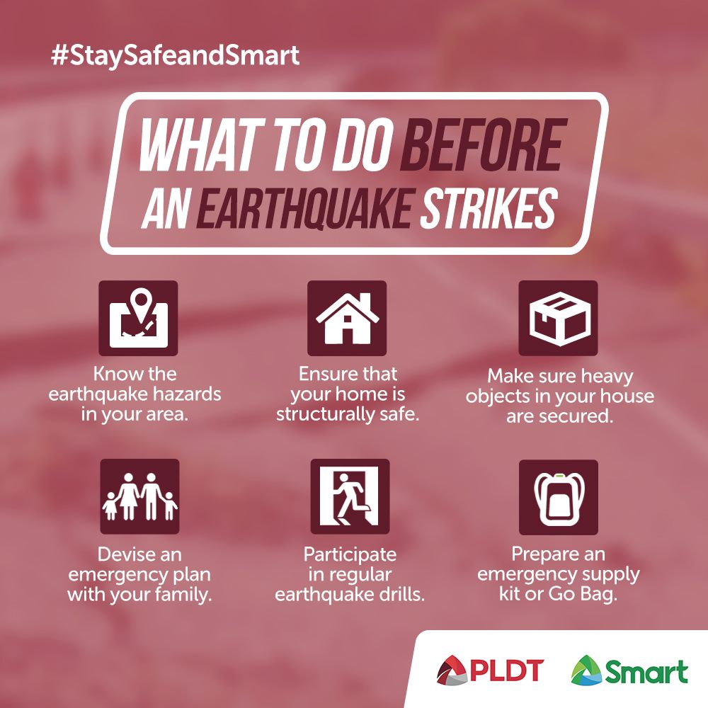 SmartNewsroom's tweet image. Know what to do when an earthquake strikes. Take safety precautions and heed instructions from authorities. Stay #SafeandSmart.