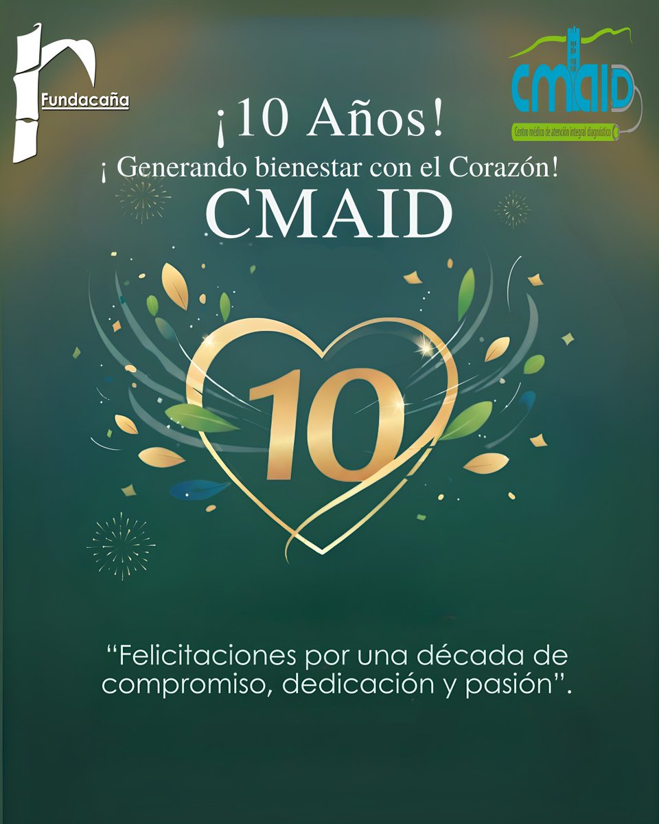 ¡Feliz Aniversario, @CMAID!
Desde #Fundacaña agradecemos su compromiso y responsabilidad.
Felicitaciones a todo el equipo: su labor ha sembrado bienestar durante una década de servicio ejemplar.
#CMAID10Años #Fundacaña #SaludAliada #AniversarioCMAID
#CMAID10Años #Chivacoa