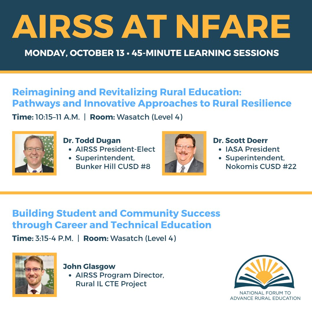 We're presenting at the #RuralEdForum in Salt Lake City! Be sure to stop by our sessions. Learn more about the conference and register by October 3: nrea.net/nfare