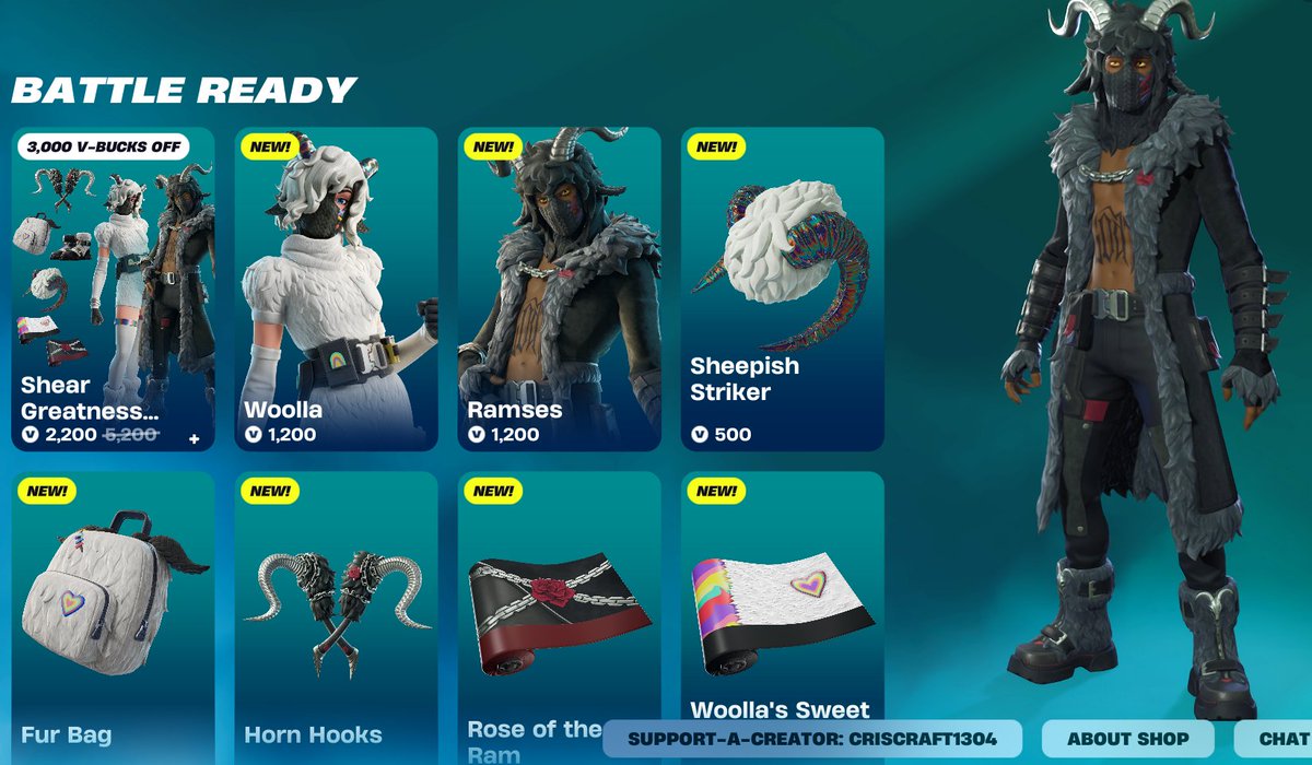 *NEW* RAMSES &amp; WOOLLA SKINS &amp; COSMETICS ARE OUT!

Consider using code "CrisCraft1304" it helps a lot!! 💛
