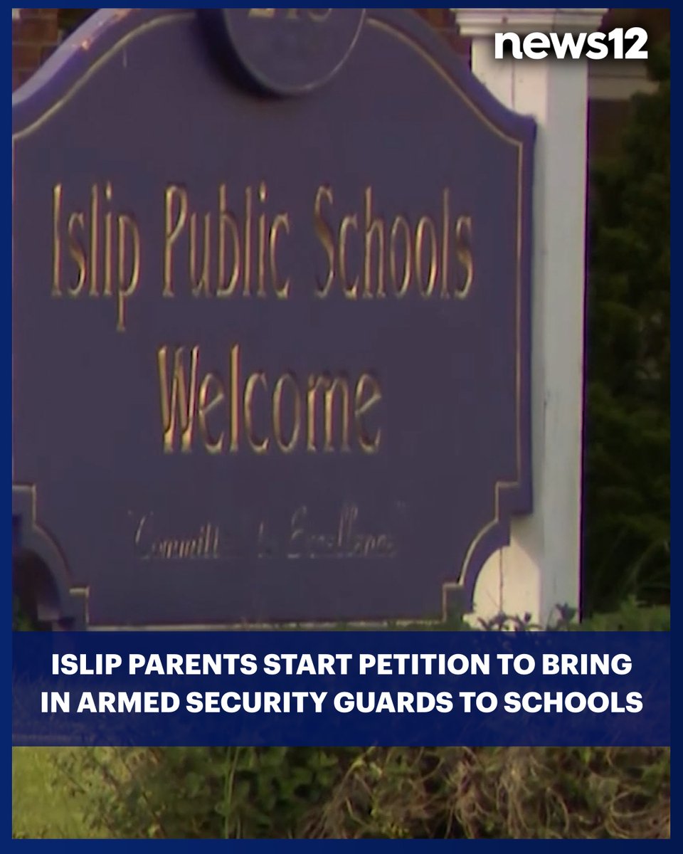 News12LI's tweet photo. PUSH FOR GUARDS: Over 600 parents have signed a petition online and on paper to bring armed security guards into the Islip School District. 

#News12 #LongIsland #Islip #School #SecurityGuards #LocalNews #News

https://t.co/GJgLNWkOV7 https://t.co/IzmyDToXRR