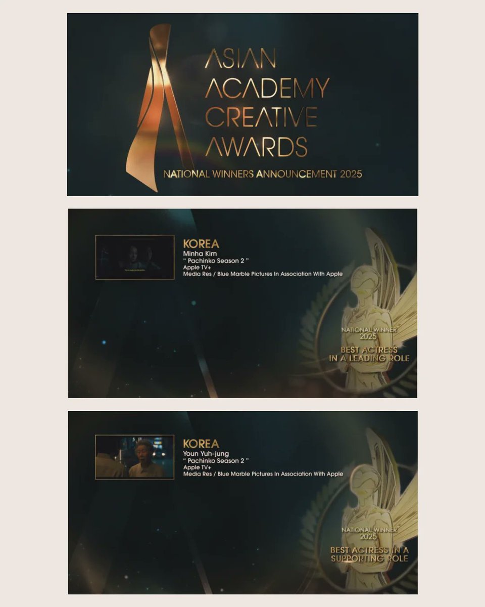 pachinkofans's tweet photo. Congratulations to #minhakim and  #younyuhjung as National Winners (Korea) at #AsianAcademyCreativeAwards2025 for their roles in #Pachinko S2
https://t.co/vHBnxd6Eya
https://t.co/IEFYLio9A7 https://t.co/BOpCzZ4tdv