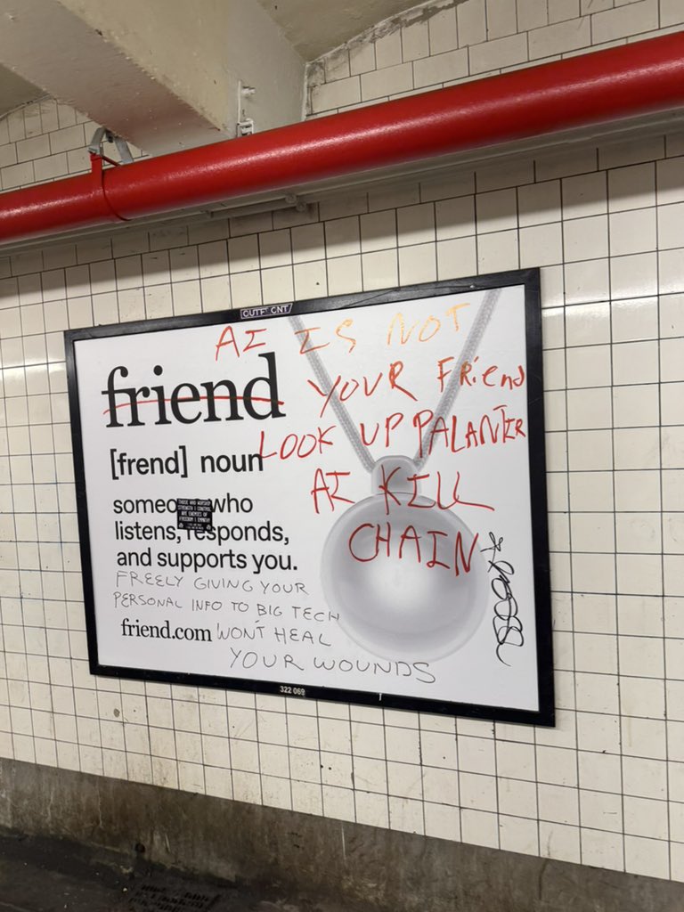 Such a genius marketing stunt by friend.com adding thousands of controversial billboards around west 4th street station. Notice they have a lot of white space so that literally everyone wants to type on them. Slow clap <a href="/AviSchiffmann/">Avi</a>