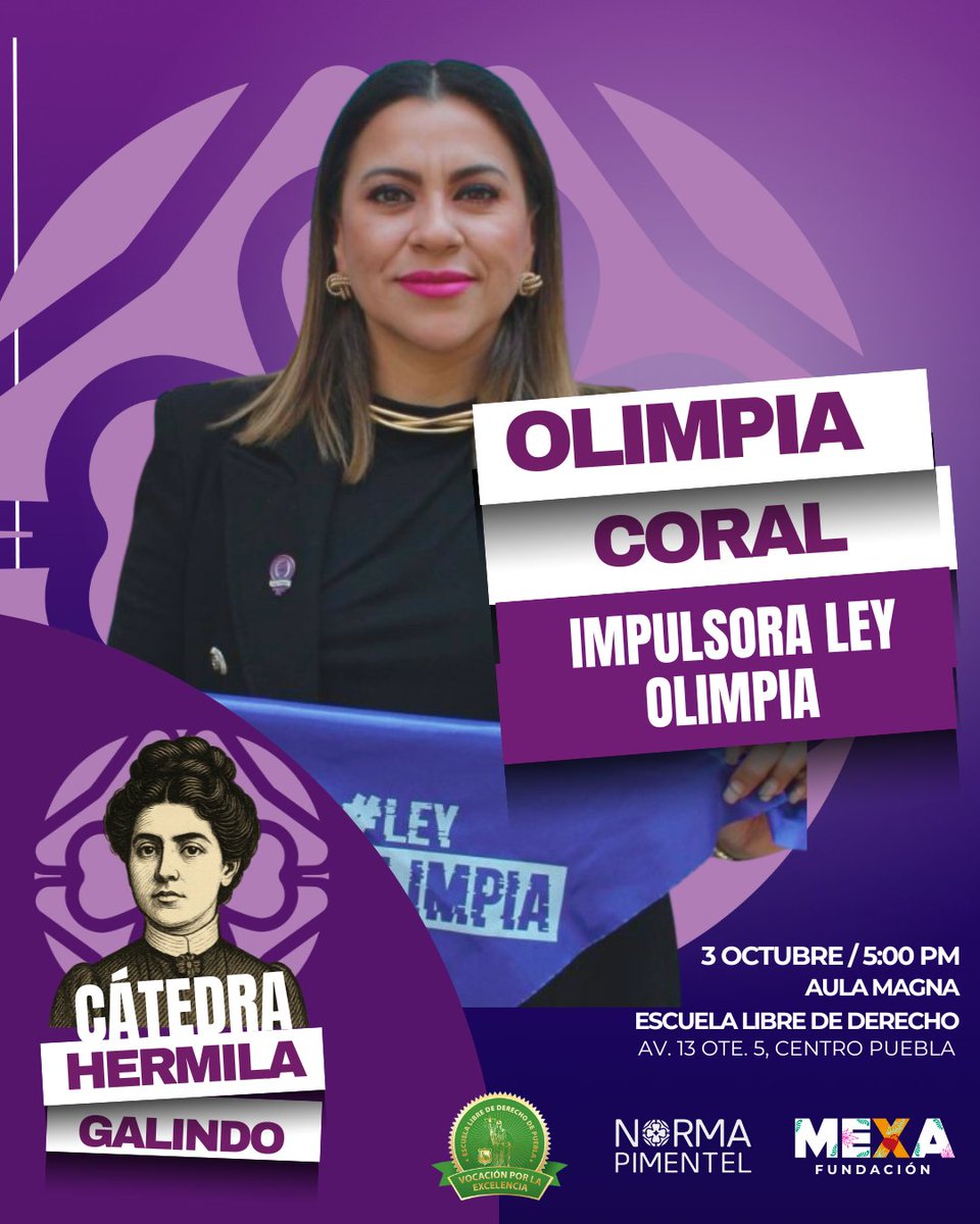 💚✨ Hoy celebramos que la fuerza y la voz de Olimpia Coral, <a href="/OlimpiaCMujer/">Olimpia</a> se sume a "Cátedra Hermila Galindo", una mujer que convirtió el dolor en lucha y la lucha en ley.

Su valentía nos recuerda que ninguna violencia es invisible y que la dignidad de las mujeres se defiende!