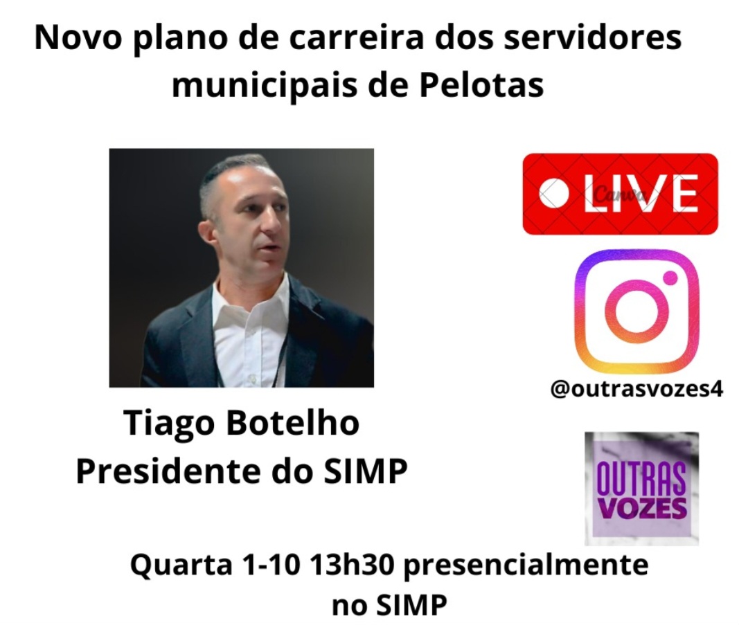 ENTREVISTA DO SIMP AO "OUTRAS VOZES", NESTA QUARTA (1°/10), 13h30, DIRETAMENTE DO SINDICATO

PAUTA: NOVO PLANO DE CARREIRA GERAL DOS MUNICIPÁRIOS