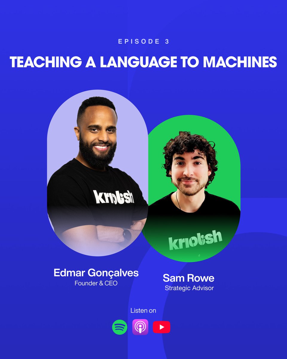 kriolish's tweet photo. Ep. 3 of the Kriolish Podcast is live!

Founder @edmarjsg  &amp; advisor Sam talk Creole, AI, &amp; tech sovereignty—plus why CV is poised for digital innovation.

Listen now:
Spotify: https://t.co/LyoijXynJK
Apple: https://t.co/EQFAenAZRf
YouTube: https://t.co/jRNxFassPR

#Kriolish #AI https://t.co/tSaUGguV7x