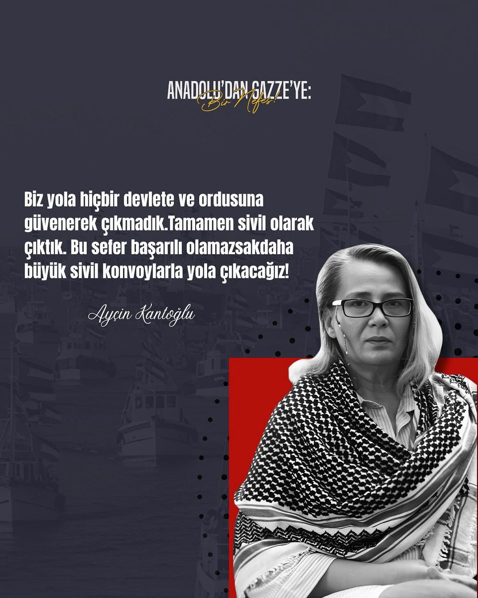 Biz Yola Hiçbir devlete ve ordusuna güvenerek çıkmadık. Tamamen sivil olarak çıktık.  Bu sefer başarılı olamazsak daha büyük sivil konvoylarla yola çıkacağız!

<a href="/fatihtugradoruk/">Fatih Tuğra Doruk</a> <a href="/gazzeyebirnefes/">Anadolu’dan Gazze’ye: Bir Nefes</a> <a href="/Aycin_Kantoglu/">Ayçin Kantoğlu</a>