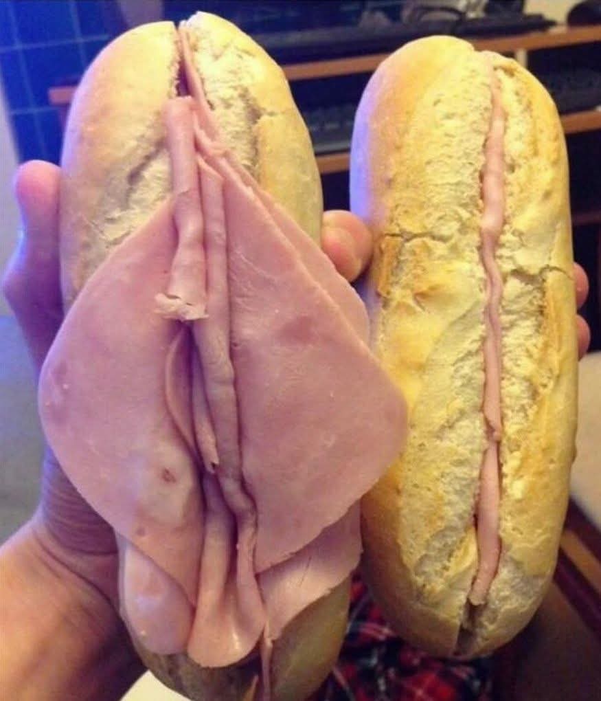 Which way, men?

Context : The one on the right is a virgin, the one on the left is someone who has had more than 5 partners.