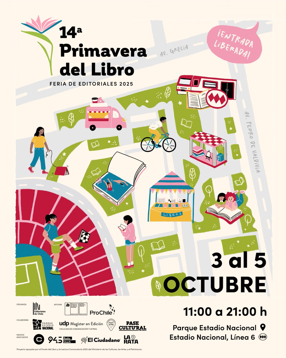 ¡Llegó la primavera! Este fin de semana se realizará la 14a Primavera del Libro 🌺📖 en el Parque Estadio Nacional. Les esperamos de viernes a domingo de 11:00 a 21:00hrs. Entrada liberada.
¡Nos vemos!