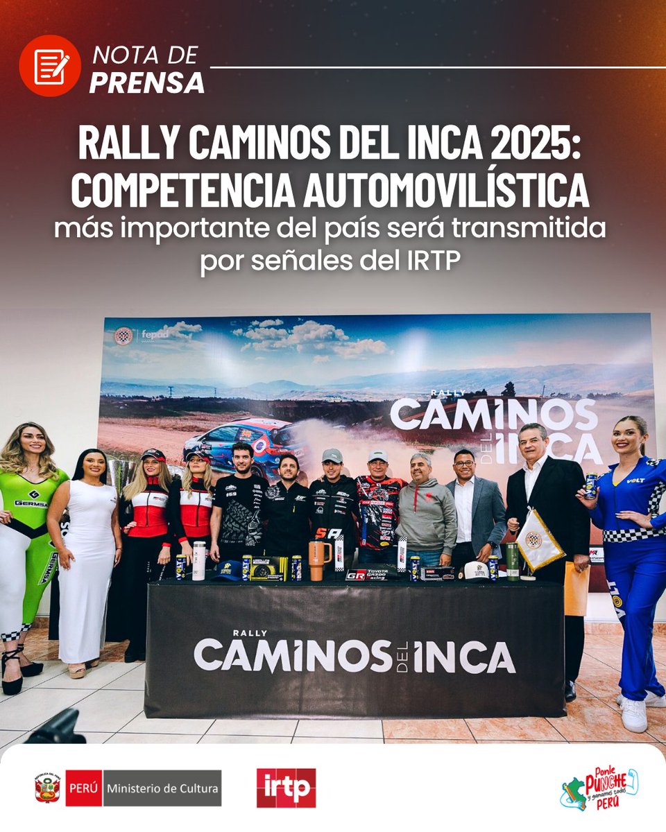IRTP_Oficial's tweet photo. 🚗🔥¡Vuelve la emoción del automovilismo peruano!
La 53.ª edición del Rally Caminos del Inca 2025 llega a TVPerú y TVPerú Noticias, del 8 al 19 de octubre, gracias a la alianza entre el IRTP y el Automóvil Club Peruano. (1/3) https://t.co/d8xmTYxon2